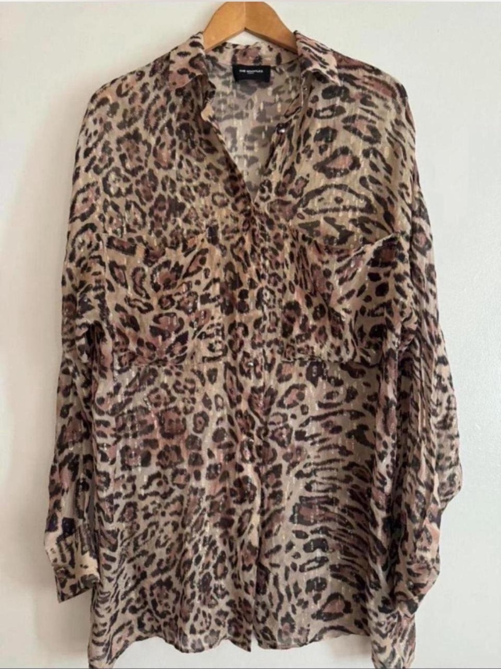 The Kooples Beige and Brown Leopard Print Button-Down Shirt